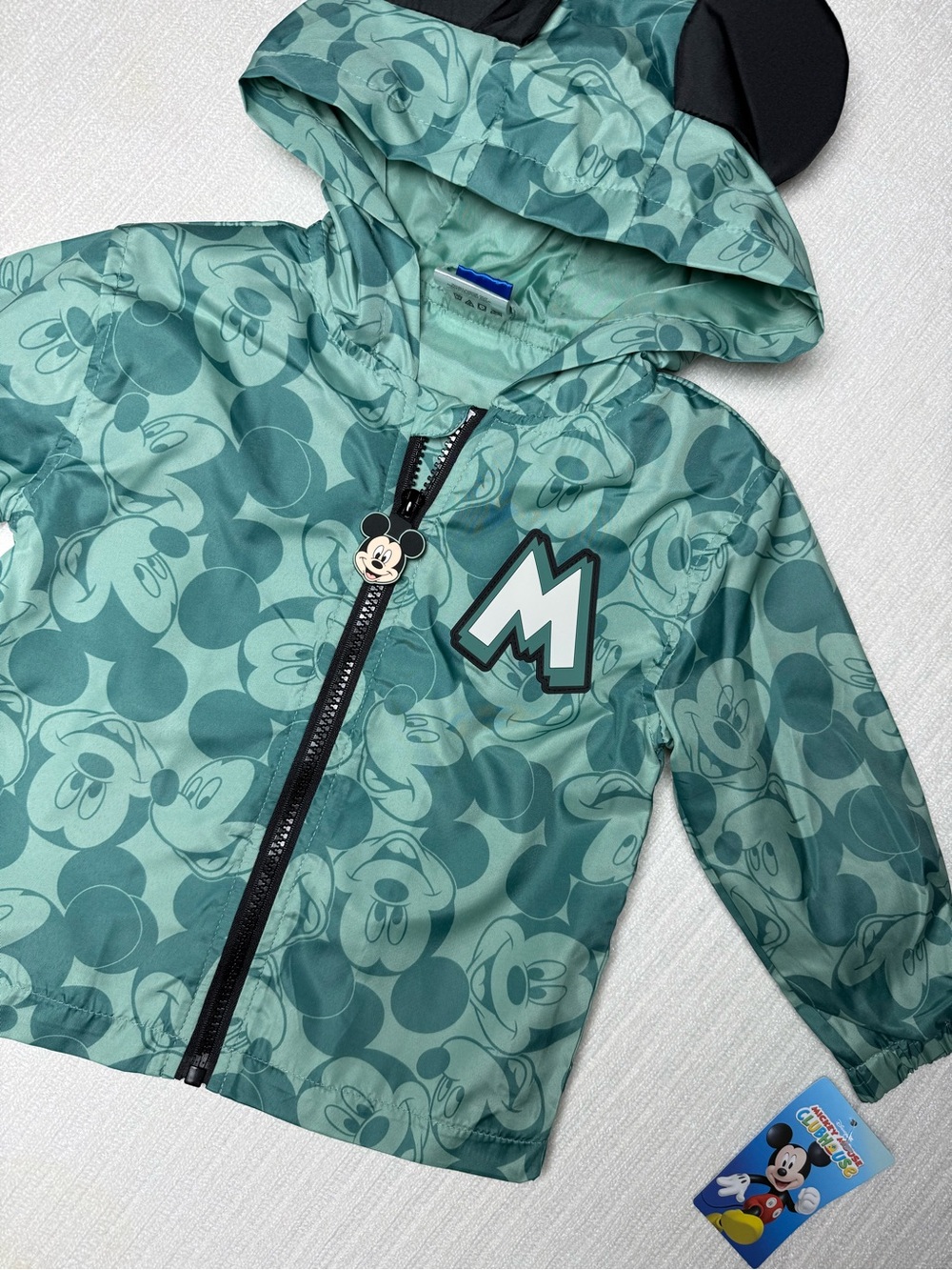 Disney Mickey Mouse Teal Hooded Raincoat with Ear Hoodie